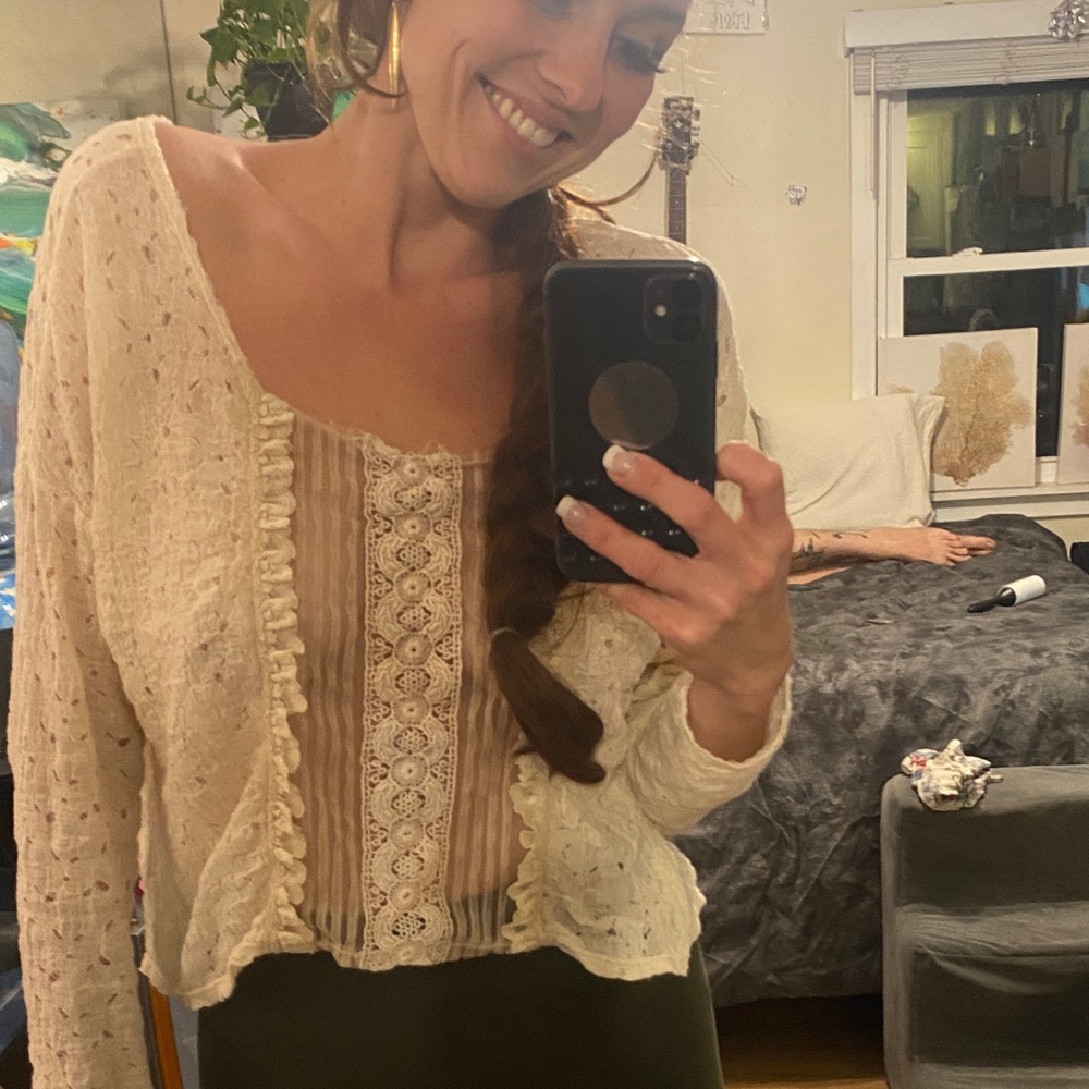 Lace Top with sheer elegant center strip